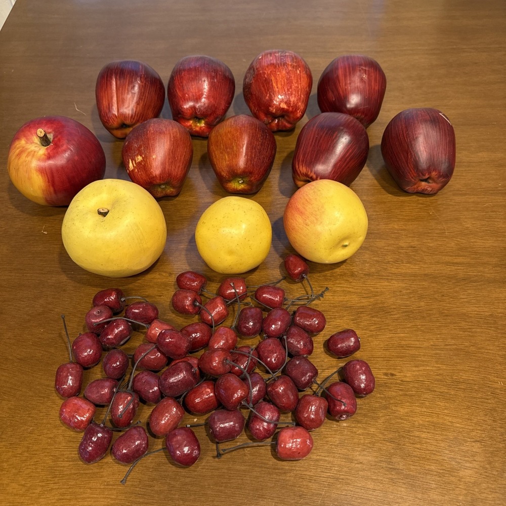 Lot Of Plastic Decorative Fruit Apples And Cherries 12-Apples, Lot Of Cherries